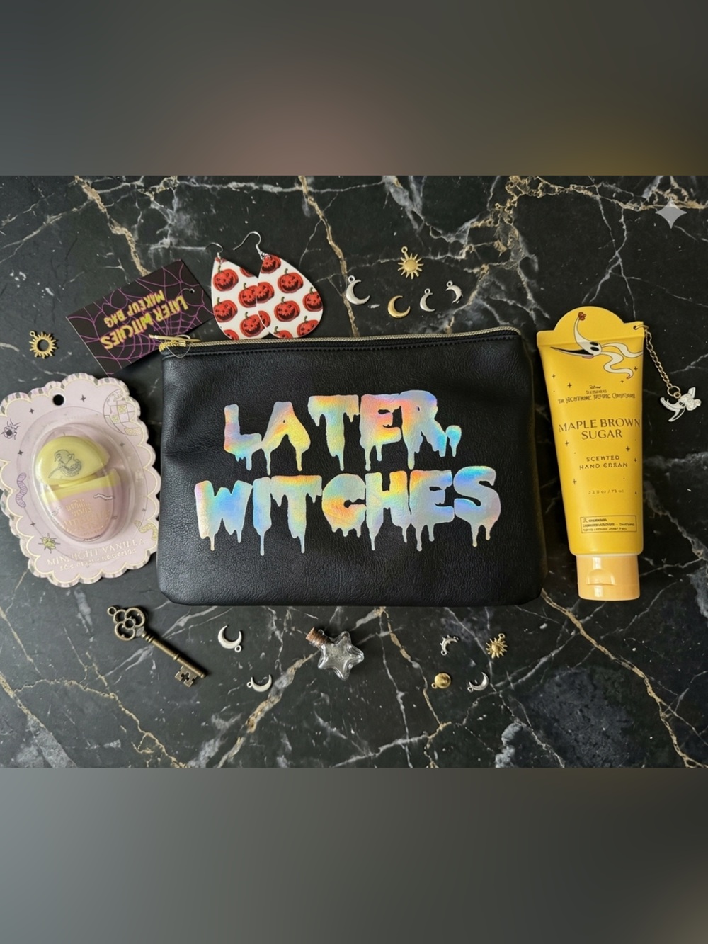 Holographic 'Later Witches' Black Zip Pouch - Women Bags